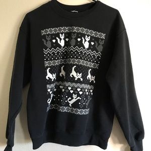 Black “ugly” Christmas sweater with cats